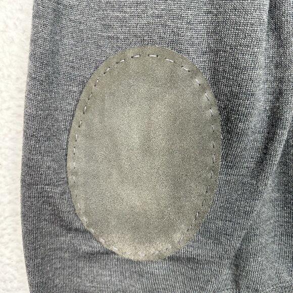 Jos A Bank Men’s XXL Sweater 100% Merino Wool Gray 1/4 Zip Suede Elbow Patch - Picture 6 of 12